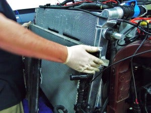 Mishimoto 6.7L Powerstroke prototype radiator installation 
