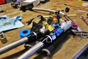 Oil temperature and pressure sensors installed in cooler line 